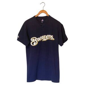 Milwaukee Brewers Blue T Shirt Size M Short Sleeve MLB Baseball Majestic